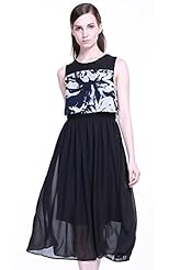 Girls Sleeveless General Print Chiffon/Polyester/Rayon Elasticized   Waistline Pleated  Dress with a Brush/Sweep Train 