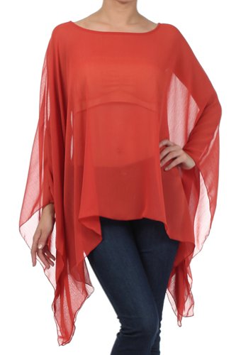 Modern Kiwi® Solid Lightweight Crepe Caftan Poncho Tunic Top