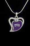 Heart Pendant Charm Medal with 18 Sterling Silver Chain Texas Christian Unviersity TCU Horned Frog