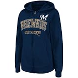 MLB Women's Milwaukee Brewers Real Flava Long Sleeve Full Zip Hoodie (Athletic Navy Heather, Large)