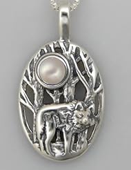 Sterling Silver Winter Wolf Accented with Genuine Pearl Made in America