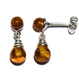 Certified Genuine Honey Amber and Sterling Silver Spring Ball Earrings