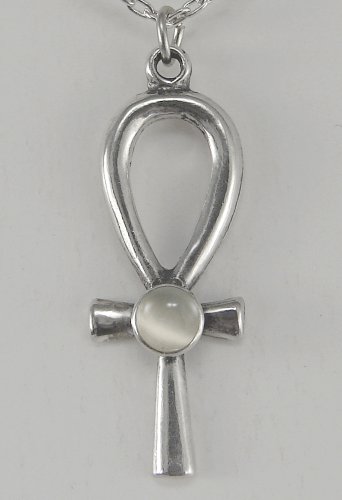 Sterling Silver Ankh With White Moonstone, Other Stones Available [Jewelry]
