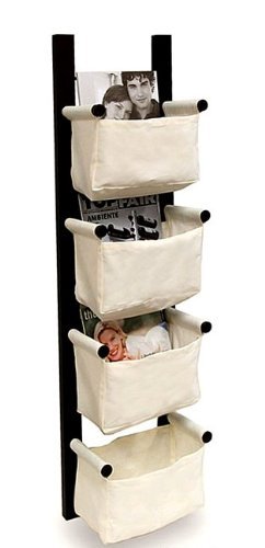 Detail image Wall Mounted Magazine Storage Rack - Espresso Finish/canvas Baskets
