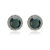 Sterling Silver Marcasite and Hematite Button Earrings