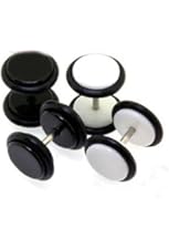 Lot of 2 Pair Fake Plugs Black and White Acrylic Uv 16G Studs - 0G Gauges Look - 2 Pair