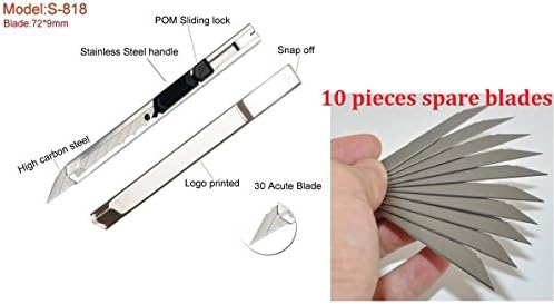 Stainless Steel 30 Degree Angled 9mm Snap Off Blade Utility Cutter Pocket Knife Cutting Knives Tool + 10 Spare Blades