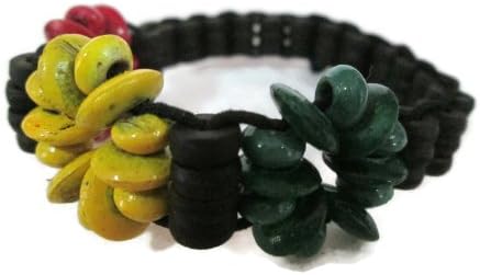 Coconut Shell Beads Mala Black With Round Red Yellow Green Beads Flower Big Cord Wristband Bracelet from Thailand