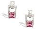 14K White Gold Genuine Square Pink Tourmaline and Diamond Art-Deco Earrings