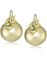 Gabrielle Sanchez 11.5x12.5mm Squat Gold South Sea Pearl Flyer with Princess Cut Sapphires Earrings
