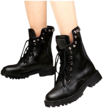 Huafeng Men's Punk Retro Rivet Rider Army Boots 10.5 Black