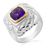 Sterling Silver/18K Gold Amethyst Textured Ring, Size 7