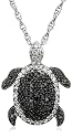 Sterling Silver 1/4 cttw Black and White Diamond Turtle Pendant