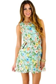 Floral Print Belted Dress in Mint