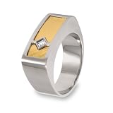 18k Yellow Gold and Stainless Steel Diamond (0.05ctw) Men's Ring with Wood Box (9.7 mm) - Size 11 Only