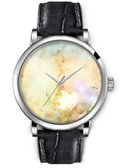 SPRAWL Aanalog Fashion Series Silver Ladies Watches of Genuine Black Leather Strap,Unique Wrist Watch for Women Girls Designed with yellowish spots