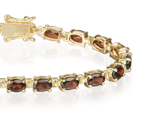 Yellow Gold Overlay Sterling Silver Garnet Bracelet, 7