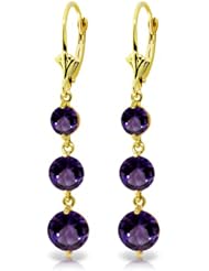 14k Solid Gold Amethysts Leverback Earrings