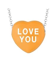 Sterling Silver 17mm Orange enamel Sweethearts LOVE YOU Heart Pendant