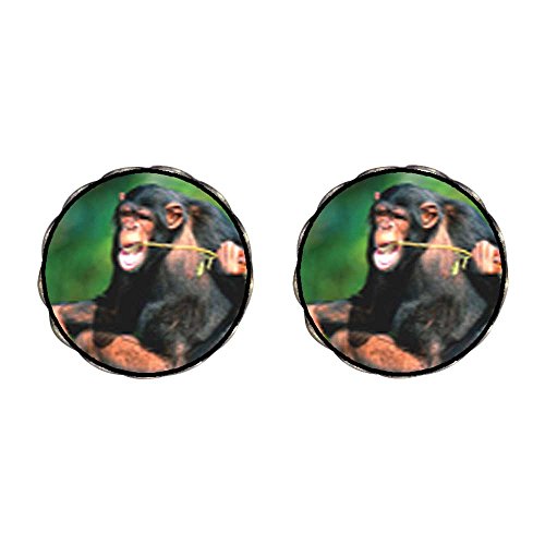 Chicforest Bronze Retro Style Funny Monkey Photo Flower Stud Earrings 14mm Diameter