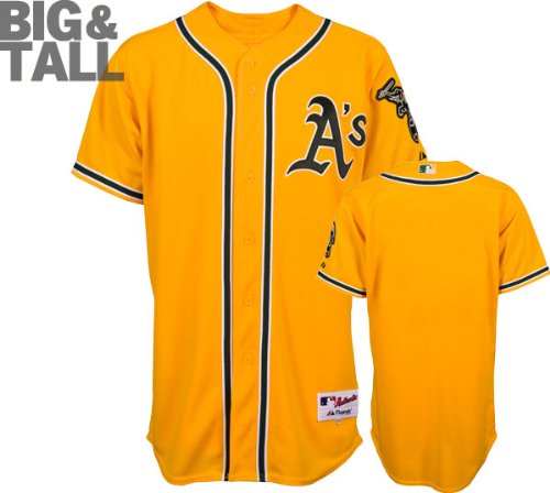 MLB Men's Oakland Athletics Six Button Authentic Extended Size Alternate Jersey (Gold) (Gold, 56/XXX-Large)