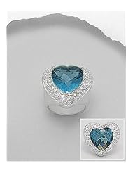 Blue Heart CZ Ring In 92.5 Sterling Silver