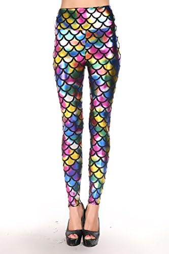 Vistop Women's Mermaid Scales Digital Printing Leggings (Colorful)