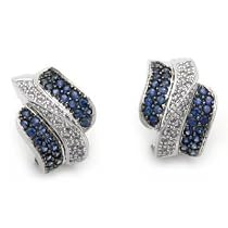 14k White Gold Blue Sapphire and Diamond Wave Design Earrings
