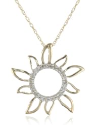 10k Yellow Gold Diamond Sun Pendant (0.08 cttw, I-J Color, I2-I3 Clarity), 18"