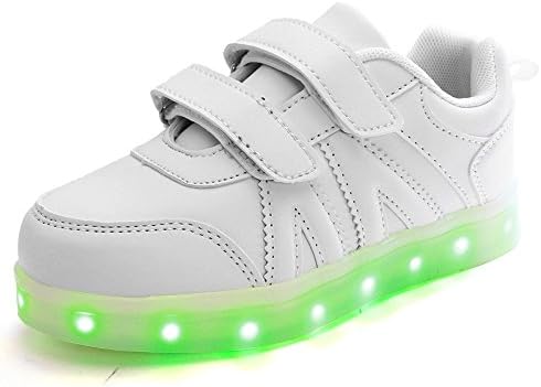 GraceLady Kid Boy Girl USB Charging LED Light Up Shoes Glowing and Flashing Fashion Sneakers,White,3 B(M) US