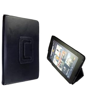 FOR AMAZON KINDLE FIRE STYLISH SMOOTH BLACK LEATHER FLIP CASE COVER POUCH