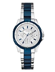 GUESS Womens U0235L6 Iconic Blue Multi-Function Two Tone Silver-Tone Watch