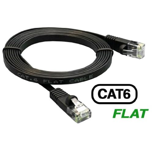 InstallerParts 1.5Ft Cat 6 Flat Patch Cable Black -- Professional Series -- 50 Micron Gold Plated RJ45 Connectors -- Ethernet Data Network