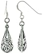 Sterling Silver 7/8" (23mm) Teardrop-shape Heart-design Earrings