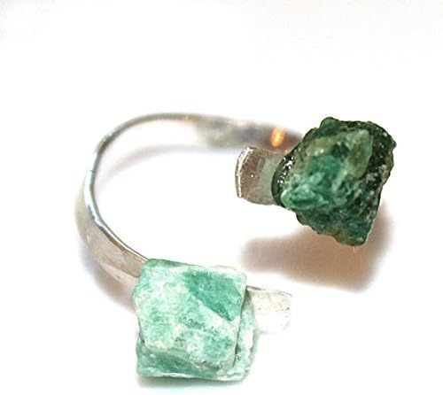 Raw Emerald Ring Rustic Ring Modern Ring Two Stone Ring Nugget Ring Silver Ring Adjustable Ring Hammered Silver Ring Stacking Ring