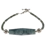EXP Handmade Green Serpentine Bracelet With Antiqued Silver Beads