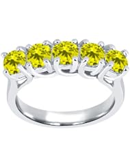 1.35 Ct Round Canary SI1/SI2 Diamond 14K White Gold Ring