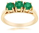 14k Yellow Gold Round Cut 3-Stone Emerald Ring, Size 7