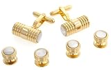 End set cufflinks and shirt stud formal set with mother of pearl with presentation box. Made in the USA