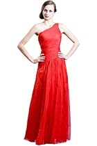 Hot Sale One-shoulder Chiffon Maxi Evening Dress,red,8