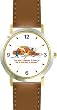 Martial Arts Karate - Mouse and Orange Cat - Cat Cartoon or Comic - JP Animal - WATCHBUDDY&reg; DELUXE TWO-TONE THEME WATCH - Arabic Numbers - Brown Leather Strap-Size-Women's Size-Small