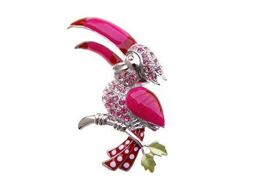 Rose Pink Hornbill Bird Tropical Rhinestone Pin Fashion Costume Jewelry Brooch