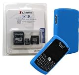Combo of Blue Silicone Skin Cover Case and Kingston 4GB microSDHC Class 4 Memory Card with miniSD, SD Adapter for Blackberry 8800 8830 8820