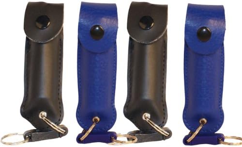 Wildfire 18% Pepper Spray Bundle - 1/2 Oz Wildfire Leatherette Holster and Quick Release Keychain Pepper Spray - Choice of 5 Colors - Lot of 4 (Black/blue)