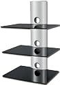 Floating Three SHELVES Wall Mount for AUDIO VIDEO DVD Hi Fi  Equipment - BLACK Glass SILVER Tube