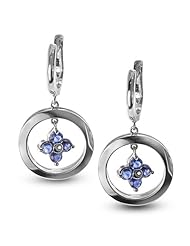 CleverEve Luxury Series Round Clover Sterling Silver Earrings w/ Eight 3mm Genuine Round Sapphire Stones