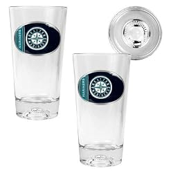Seattle Mariners MLB 2pc Pint Ale Glass Set with Baseball Bottom - Oval Logo by Great American Products