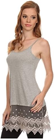Simple Solid Lovely Polka Dots Lace Trim Crop Top Extender Cami Tank Top (L, Heather Gray)