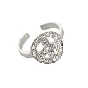 Cubic Zirconia Peace Sign Silver Toe Ring