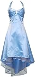 IMAGE OF Satin Halter Dress Tulle Mini Train Prom Bridesmaid Holiday Formal Gown Junior Plus Size, XL, Ice-Blue